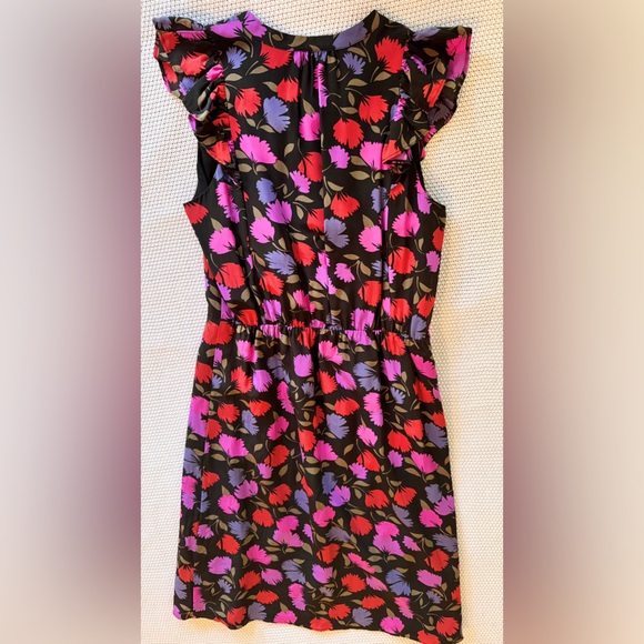 J. CREW 100% Silk Floral Midi Dress w Ruffle Sleeves - Red, Purple, Black - Picture 5 of 13
